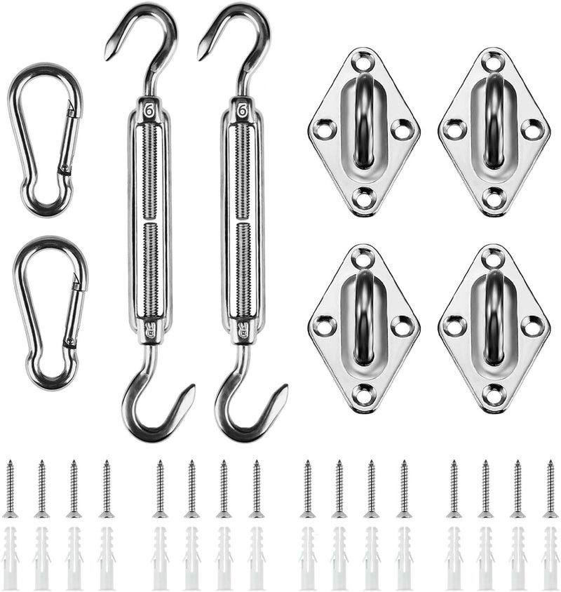 Shade&Beyond Shade Sail Hardware Kit for Rectangle and Square 6 Inches 304 Marine Grade Stainless Steel Sun Shade Sail Installation for Patio Lawn Garden, 24 Pcs Silver - Image 1